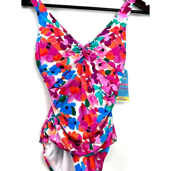 Swim Solutions Twist Front Tummy Control Pink One Piece Swimsuit Size 8 1047H3 - Picture 8 of 10
